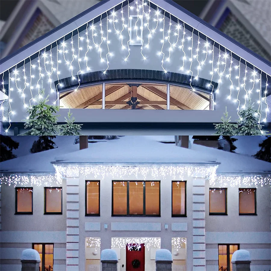 thumbnail image 1 of 4-30M Luz de carámbano Luz colgante de hadas navideñas Luz de cortina de ventana Luz de carámbano de boda al aire libre Guirnalda de luces Decoración de jardín para fiestas, 1 of 5
