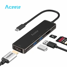Aceele 5 в 1 нескользящий USB C концентратор HDMI USB 3,0 SD/TF кардридер адаптер для Macbook Pro samsung S10 9 8 Tab S4 Surface Go