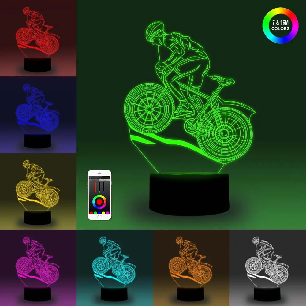

NiteApps Man Driving a Motorcycle 3D RGB LED Night Light Desk Table Illusion Lamp Holiday Birthday Gift APP/Touch Control
