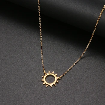 Stainless Steel Necklace Best Circle Irregular Sun Hollow Out Round Pendant Necklaces