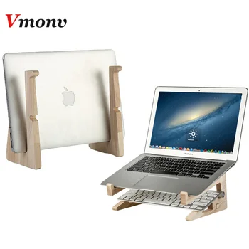 

2 in 1 Wood Laptop Stand Holder Increased Height Storage stand Notebook Vertical Base Cooling Stand for Macbook 13 15 Inch Mount