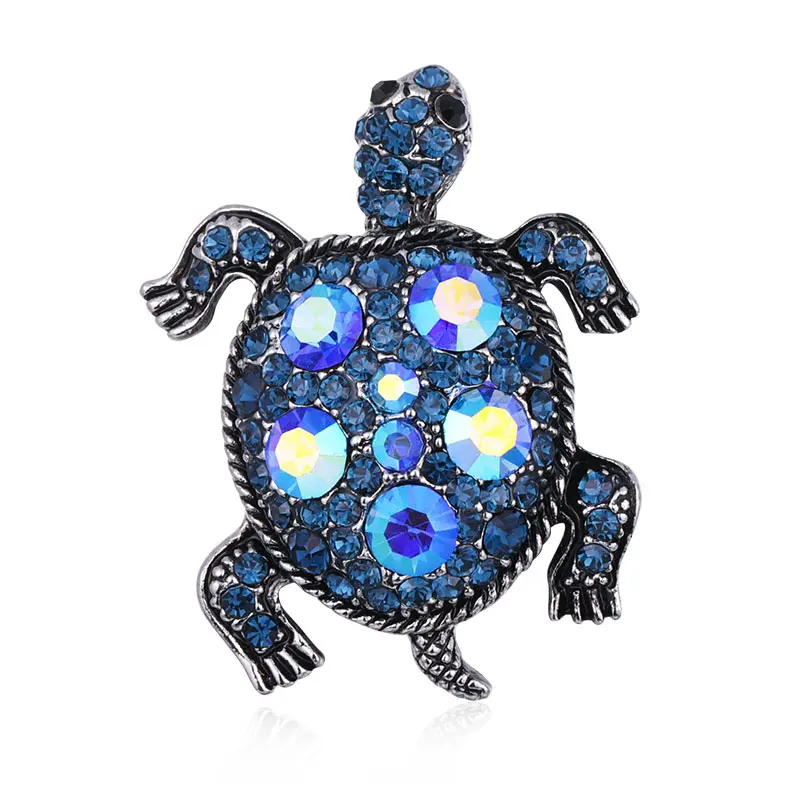 Синие Кристальные морские броши в форме черепахи для женщин, желтые стразы, черепаха, животное, брошь на булавке, женский костюм, рубашка, шали и аксессуары, подарок - Metal color: blue