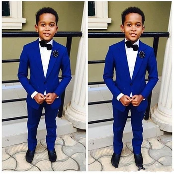 

Royal Blue Kids Formal Wear 2 Pieces Wedding Tuxedos For Boys Custom Made Children Party Suits Ring Bearer Wear (Jacket+Pants)