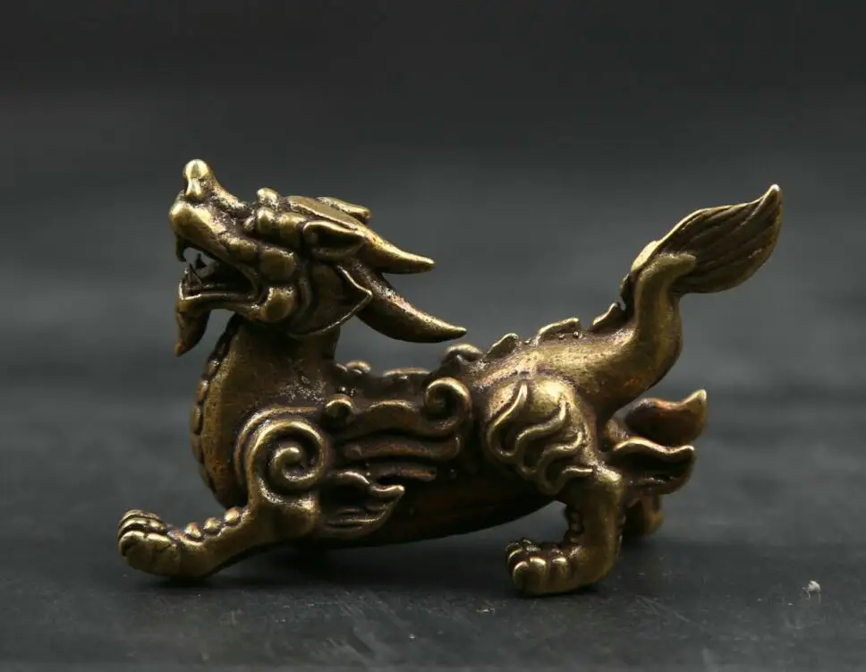 60MM Small Curio Chinese Bronze Animal Unicorn Beast Kylin Chi-lin Qilin Statue | Дом и сад