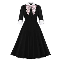 Sisjuly, женские ретро платья, черное Хепберн стильное приталенное платье, винтажные элегантные платья с бантом, женские вечерние платья с рукавом 3/4, Клубное платье