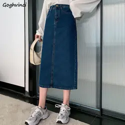 Denim Skirts Women A-line High Waist Solid Midi Skirt Casual Loose Korean Trendy Streetwear All-match Vintage Retro Teens Chic