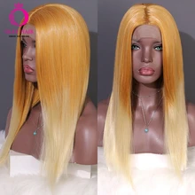 Оли оранжевый до блонд синтетический парик на кружеве Высокая температура волокна прямые Косплей парики для женщин