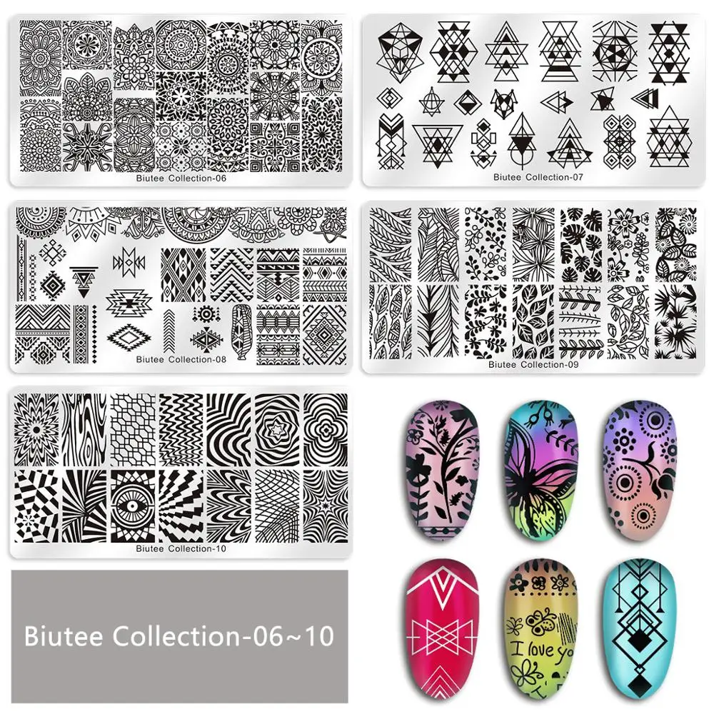 Biutee Square Nail Stamping Plate Design 8pcs 1 Stamper Set 1 Storage Bag Nail Art Stamper 5