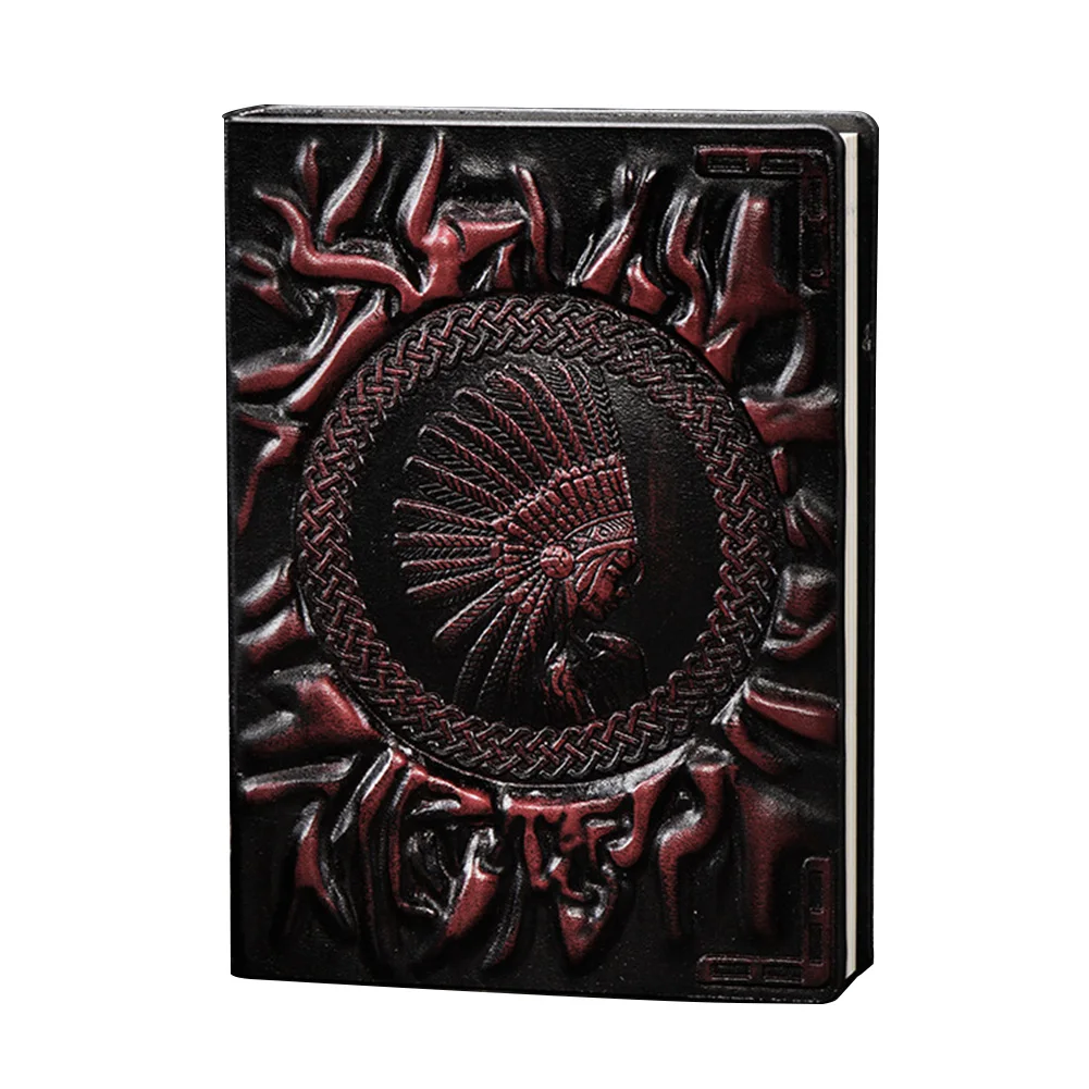 Deep Red Стационарный A6 искусственный PU ретро дневник школьный офис ноутбук чехол с тиснением портативный блокнот Европейский путешествия трехмерный - Цвет: Deep Red