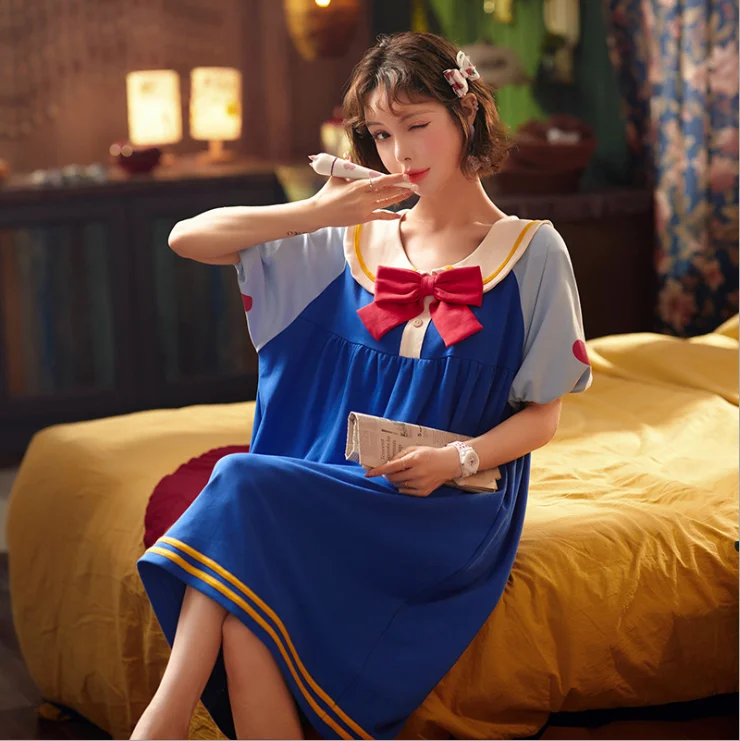 

Sweet fair Princess nightdress cotton Pajamas for Women's Nightgown Woman Elegance Nightdress girls Homewear Lady Sleepwear