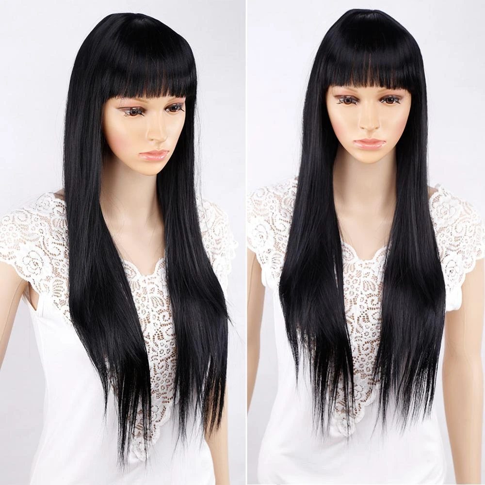 Amir Brown Synthetic Wigs For Women American African Long Straight Hair  With Bangs Mixed Black And Brown Ombre Blonde Wig| | - AliExpress
