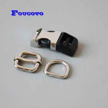 

10 sets Metal D rings 15mm belt straps adjuster slider for backpack paracord dog collar DIY leather craft sewing accessories