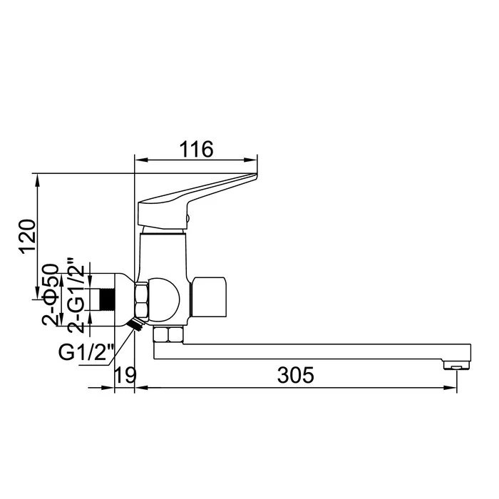 

Single lever bath mixer Accoona A7109 spout 300 mm with shower set, chrome 1155026