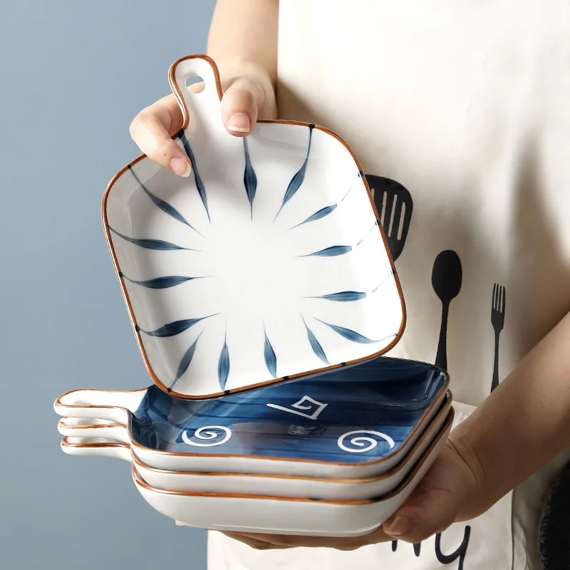 Ceramic Dessert Plates Phnom Penh Baking Dish Salad Bowls Barbecue Cheese Baked Bowl with Handle Oven Kitchen Baking Tool Snack Ceramic Pla ceramic dessert plates,barbecue plate