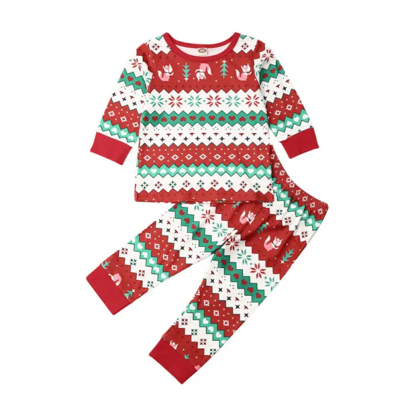 

2019 Casual Kids Baby Boy Girl Christmas Sleepwear Autumn Cotton Xmas Pajamas Sets Long Sleeve Pullovers+Pants 2Pcs Outfits 1-5Y