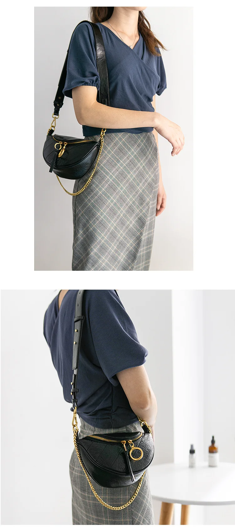 The First Layer of Leather Chest Bag Female Oil Wax Leather Chain Messenger Shoulder Fashion New Handbag