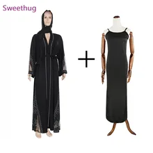 

Black Bangladesh Women Lace Maxi Abaya Dubai Turkey Muslim Hijab Dress 2020 Plus Size Diamond Shiny Boubou Long Sleeve Dress