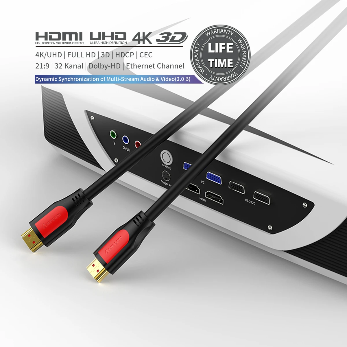 Кабель AMPCOM HDMI для 2 0 Ultra HD 4 K 60Hz 3D 1080P HDR 4:4:4 ARC Ethernet шнур совместим с 2.0a 2.0b 0|Кабели HDMI| |