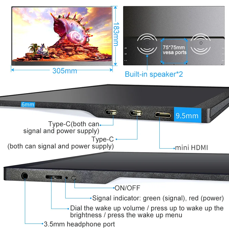 Портативный монитор 13 3 дюйма 4K USB type C HDMI для Huawei Samsung Ps4 Xbox Switch игровой экран со