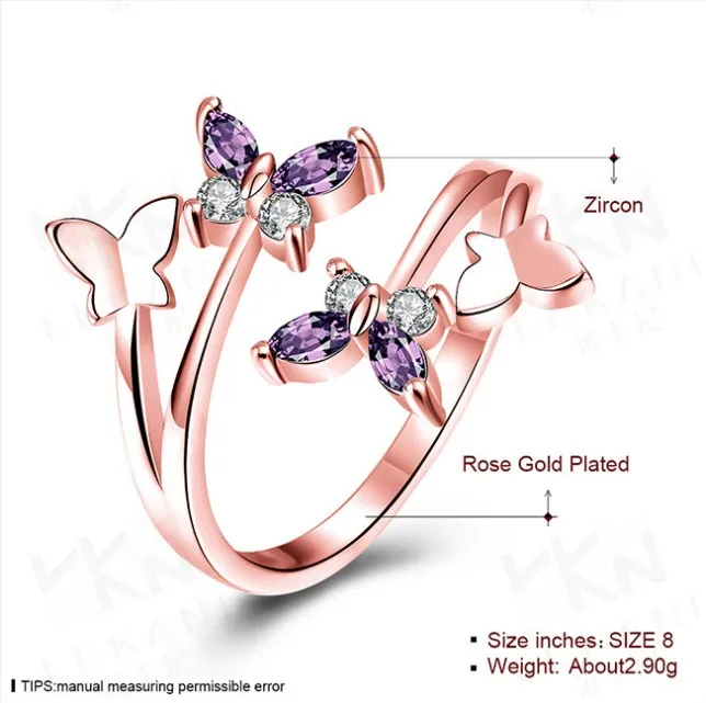 2021 New Fashion Four Butterfly Openings Gold Ring Crystal from Swarovskis Wedding Woman Jewelry | Украшения и аксессуары