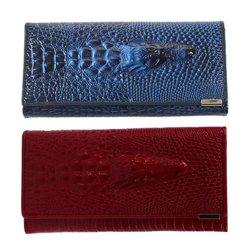 

2x Women Wallet Female 2016 Coin Purses Holders Patent Leather 3D Embossing Alligator Ladies Crocodile Long Clutch Wallets(Dark