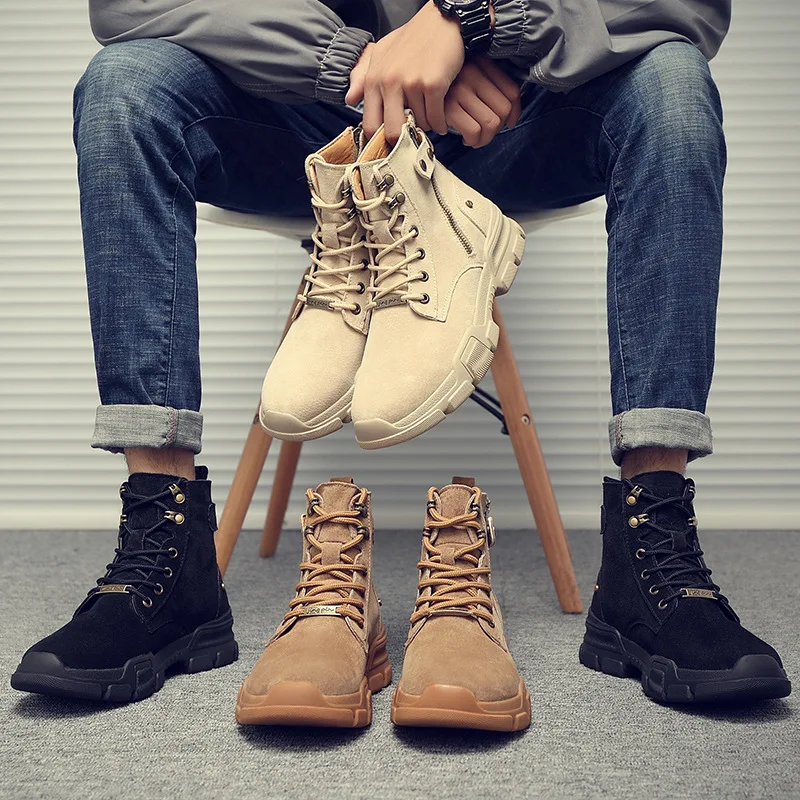 

Autumn new leather martin boots British fashion leather boots trend high help boots set up retro trendy shoes