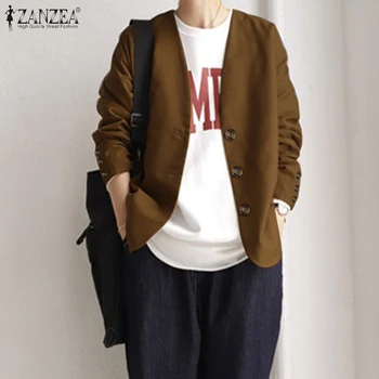 

Fashion Women Autumn Long Sleeve Office Blazer ZANZEA Casual V Neck Blazers Buttons Down Jackets Female Black Blazers Thin Coat