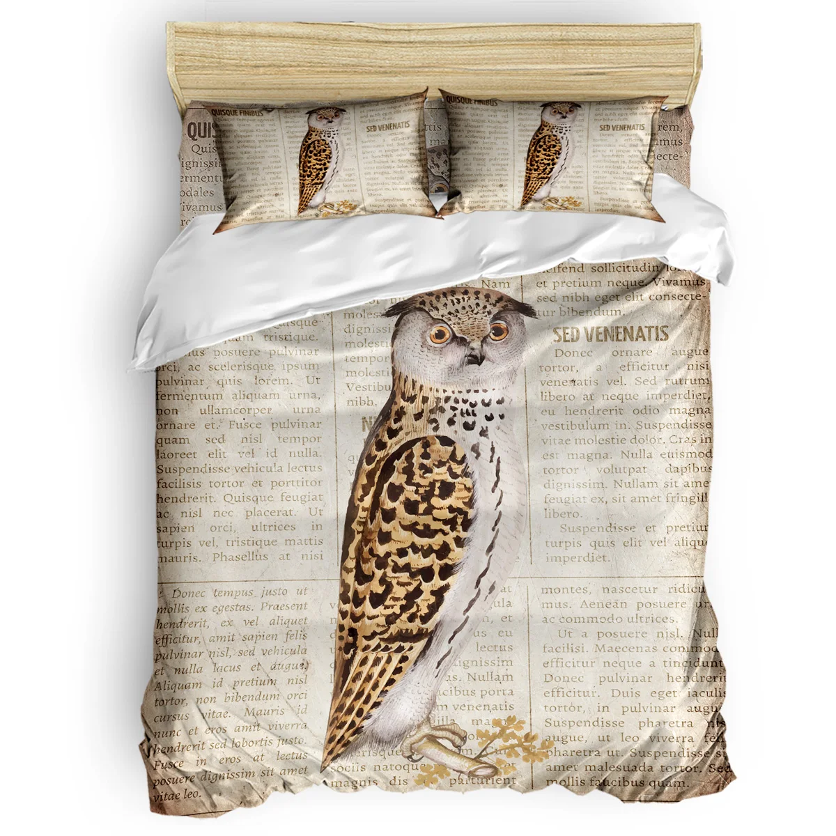 

Newspaper Owl Vintage Duvet Cover Set View of Folkloric Serape 4 Piece Bedding Set