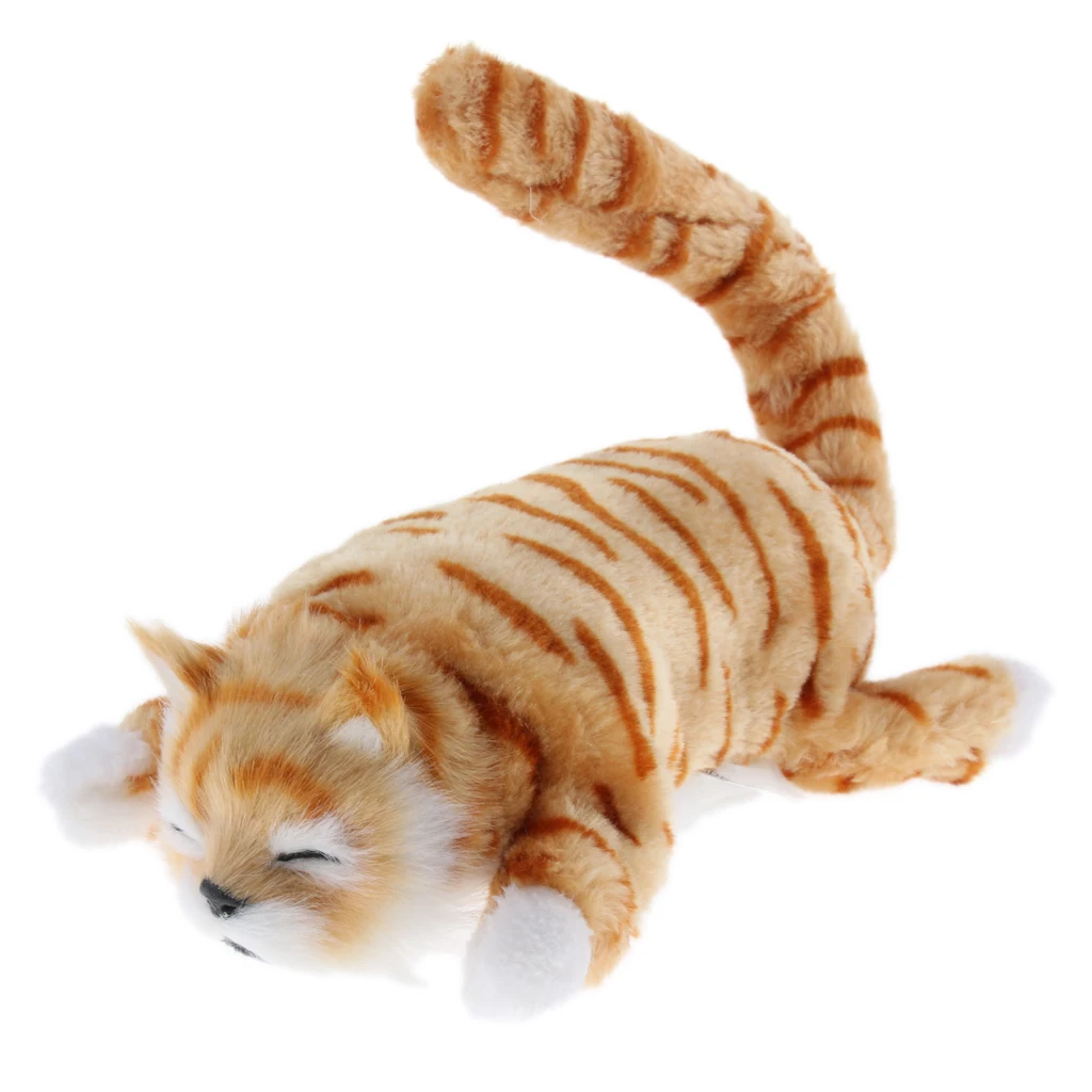 Electric Rolling Wagging Tail Cat Plush Stuffed Animal Pet Model Toy Home Decor