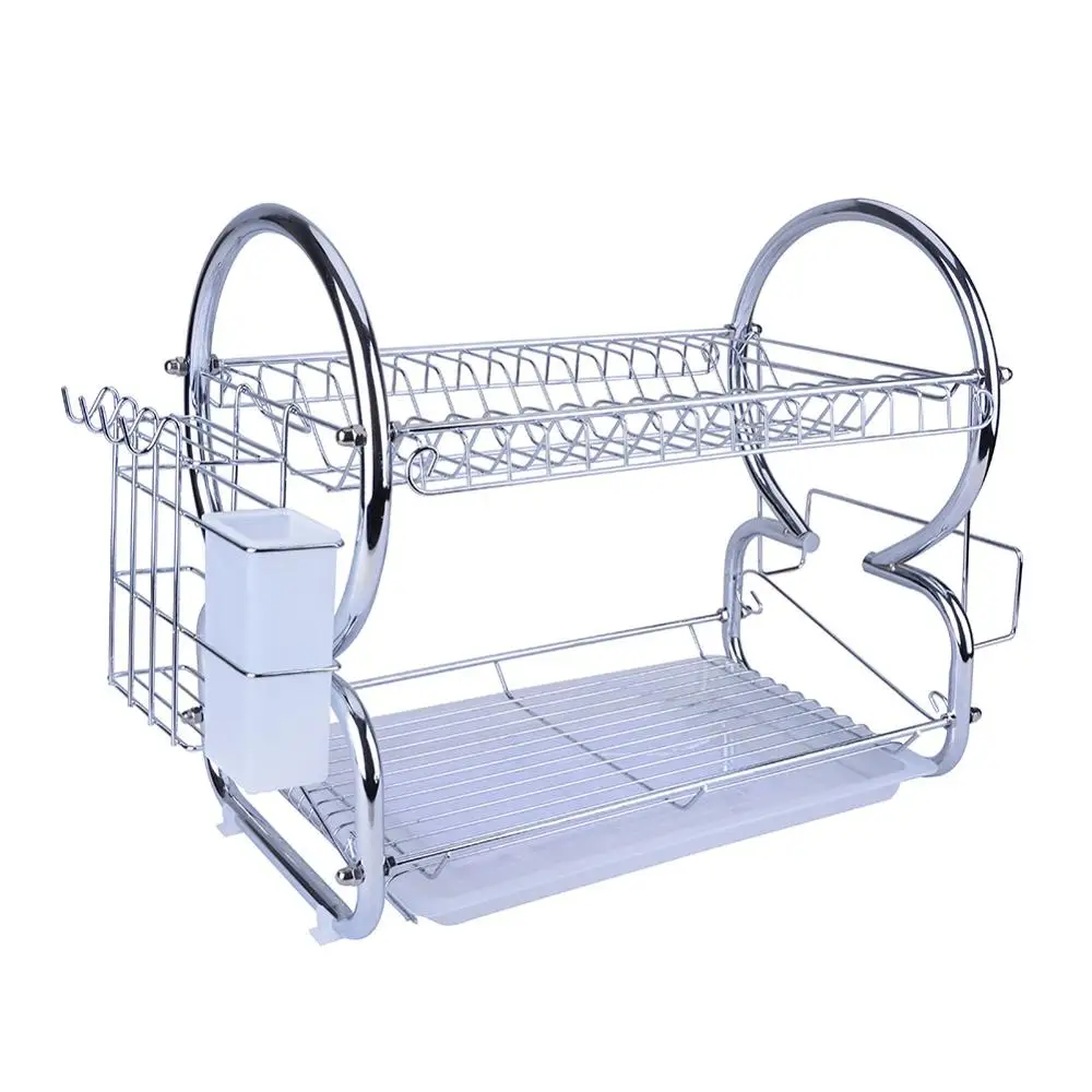 

Tableware Drain Tray Dish Rack Kitchen Double-layer Stainless Material Dish Storage Rack Drainer