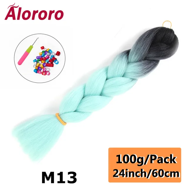 Alororo Synthetic Kanekalon Hair 24 Inch Ombre Extensions Hair for Braids Afro Blue Pink Purple Crochet Braiding Hair Wholesale 24inches-M13