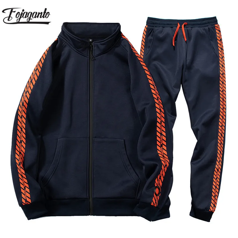 

FOJAGANTO Autumn Winter New Men Sets Men's Casual Tracksuits Cardigan Sweatshirts+SweatPants Fashion Male Sets Brand clothing
