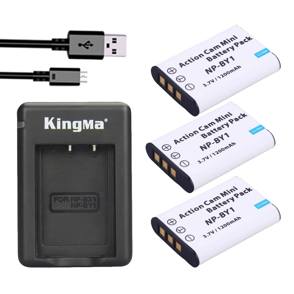 NP-BY1 батарея+ зарядное устройство для Sony NP by1 HDR-AS100v HDR-AZ1 AZ1VR AZ1VB AZ1VW видео DV Аккумуляторы для цифрового фотоаппарата NPBY1 - Цвет: 3battery and charger