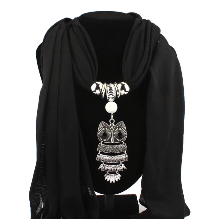 30# новое женское ожерелье шарфы животное ожерелье с подвеской в виде совы шарф с кистями шаль обернуть новые творческие шарфы - Цвет: Black