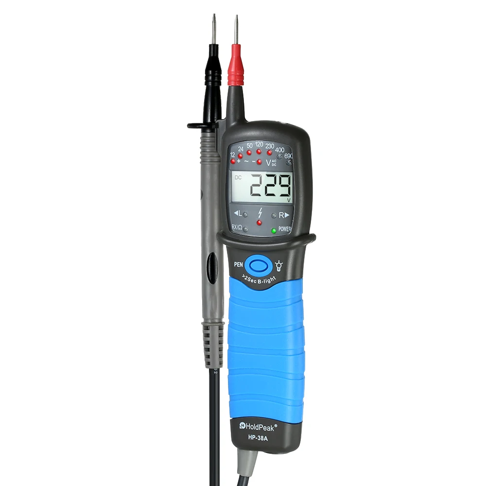 HoldPeak Бесконтактный автоматический диапазон lcd AC/DC тест напряжения er детектор непрерывности тест фазы вращения тест