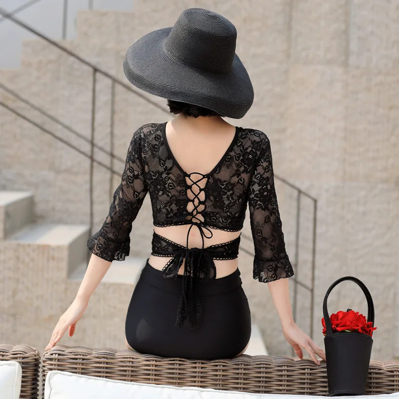 

New Style Two-Piece Set Two-piece Swimsuits Women's Graceful Bikini Small Bust Gathering Skirt Conservative Boxer Hot Springs Ba