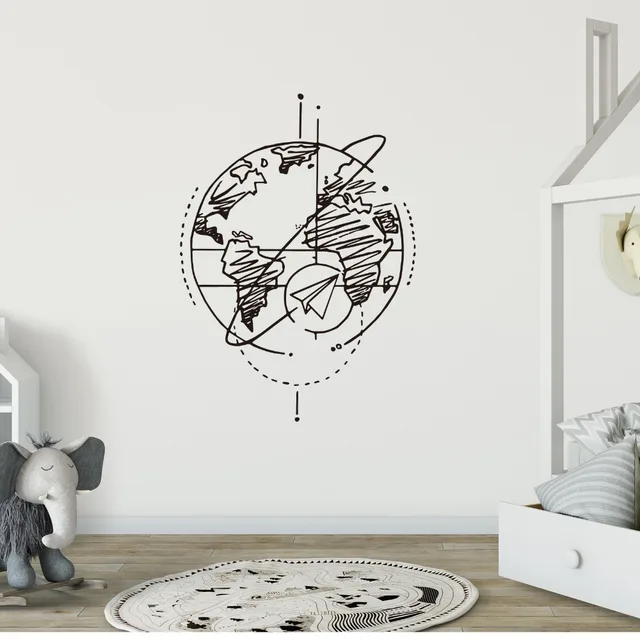 World Maps: World Map on Globe Mural - Removable Wall Adhesive Wall Decal Large