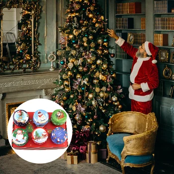 

6PCS Tinplate Round Ball Boxes Tree Hanging Tinplate Decor Box for Christmas