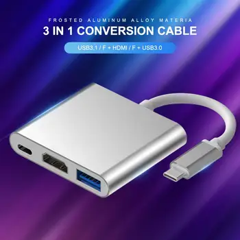

4K Type C To HDMI Converter HD Adapter Cable Type C Male To Type-c HDMI USB3.0 Female Conversion Cable 3 In 1 For Laptop Tablet