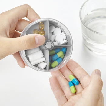 

Portable 4 Grids Mini Tablet Pill Medicine Box Rotating Holder Storage Organizer Container Case Splitters Travel Pill Box