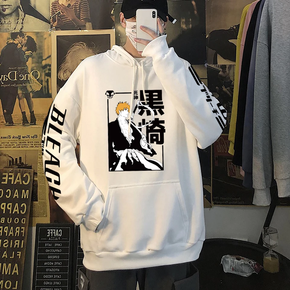 ipzHeJ 2022 Hot Anime Bleach Kurosaki Ichigo Hoodie Pullovers Tops Long  Sleeves Casual Hip Hop Man Woman Streetwear size XXS to 4XL 