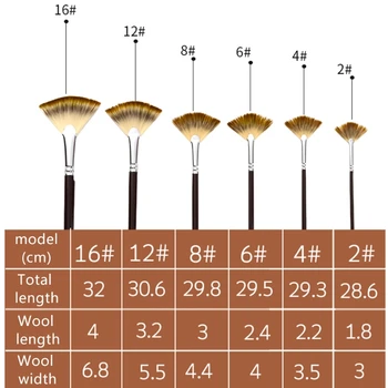 

6pcs/set Nylon Hair Wooden Handle Fan Shape Watercolor Paint Brush Pen Painting