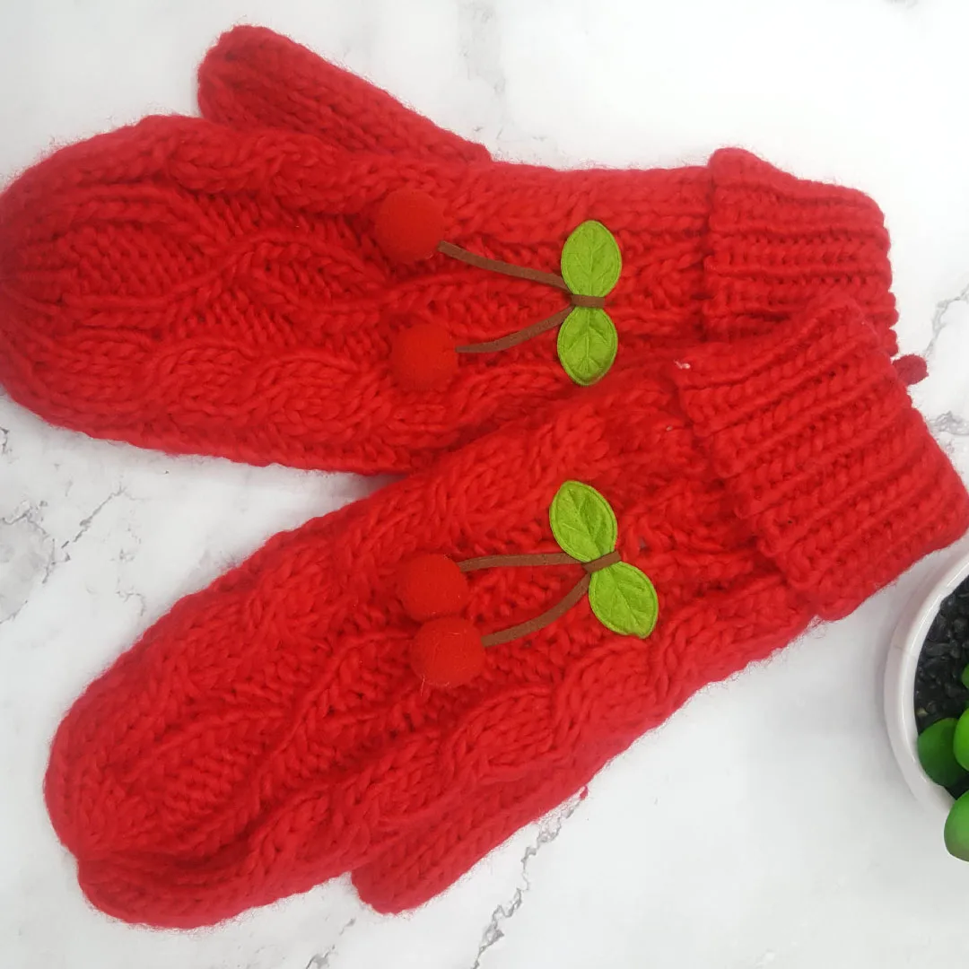 Женские Мультяшные перчатки с искусственным кроличьим мехом, зимние утепленные вязаные варежки, милые Студенческие теплые перчатки на палец - Цвет: A4