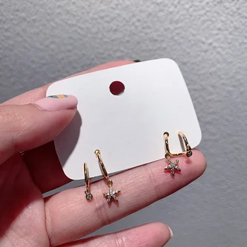 

MENGJIQIAO New Fashion 2 in 1 Zircon Cute Star Hoop Earrings For Women Students Rhinestone Boucle D'oreille Party Jewelry