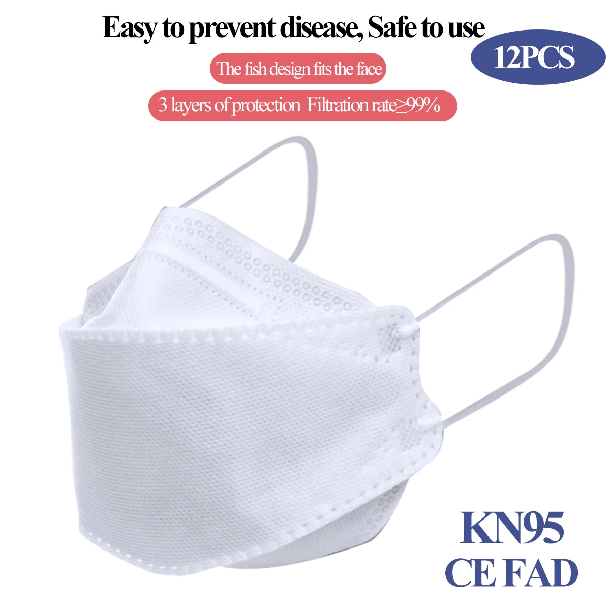 

12pcs KN95 Fish mask Mask 95% Filtration Dustproof Anti-fog And Breathable Face Masks N95 Masks Features as KF94 FFP2