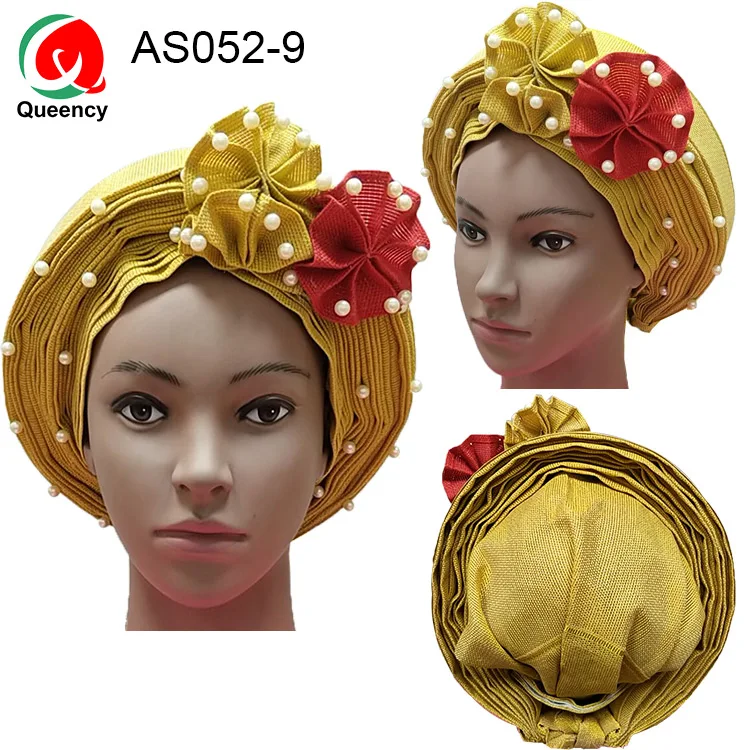 AS052 DHL- дизайн ASO OKE повязка на голову с бисером Авто Африканский Цветочный гель женщины в нигерийском стиле головной убор для свадьбы и вечеринки