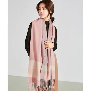 

British Style Upscale Wool Scarf Thick Warm Plaid Ladies Long Paragraph Woman Scarves Cashmere Shawl Pashmina Holiday Gifts