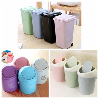 

Multi Color Mini Waste Bins Plastic Paper Dustbin Wheelie Trash Can Creative Household Desk Pen Organizer Kitchen Storage Bucket