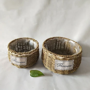 

1PC Storage Basket Rattan Straw Flower Pot Hand-woven Flower Pot Functional Straw Woven Flower Pot Home Hanging Basket