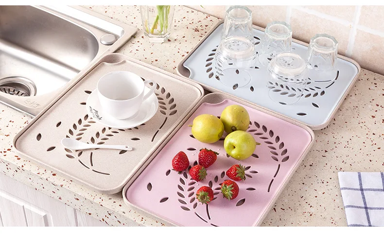 Rice Husk Wheat Fiber Cartoon Thick Tray Tea Set Tea Tray Washing Vegetable Basket Table Take Plate Draining Shelf